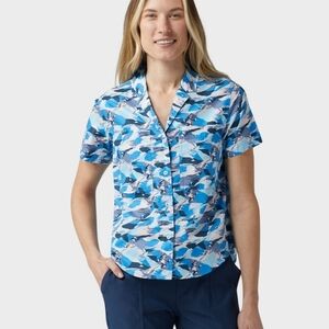 Stio Women's Marion Printed Camp Shirt Short Sleeve blue camo size medium
